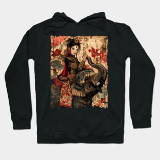 Vietnamese Girl riding Elephant Traditional Art Hoodie